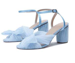 BLXQPYT SANDALS 여성 2022 디자이너 브랜드 주름 보우 노트 둥근 발 뒤꿈치 열린 발가락 드레스 플러스 크기 3148 파티 웨딩 신발 2831 G24745668