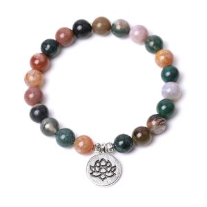 Armbänder Charme Armbänder Perlen Naturstein Indianer Achat Rond Perlen Armbänder Ehepaar Lotus Weihnachtsbaum Charme Armband Frauen Fashion Jude