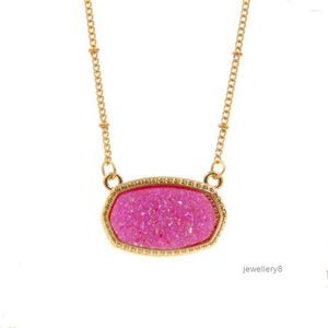 Pendant Necklaces Resin Oval Druzy Necklace Gold Color Chain Drusy Hexagon Style Luxury Designer Brand Fashion Jewel