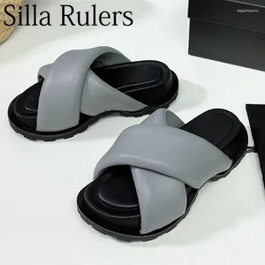 Slippers 2024 Summer Thick Sole Peep Toe Mules Women Round Cross Band Outdoors Casual Beach Holiday