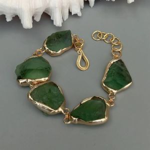 YYGEM 20x27mm Natural Green Fluorite Rough Raw Brushed Coin Bead Bracelet Gemstone Jewelry 240603
