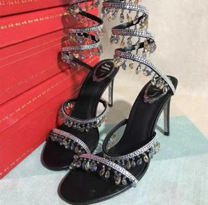 Rene caovilla 2022 high quality Designer Heeles shoes Heels woman sandals Crystal pendant Casual Gold matt leather spikes 5697872