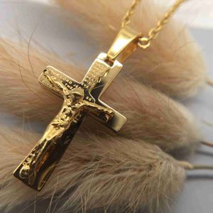Pendant Necklaces 2020 High quality luxury 316L stainless steel Chain Christian Cross Jesus Religious letter Pendant Necklace for Women men Charm fine Jewelry