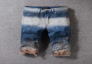 Mens Jeans Shorts Motorcykelcyklist Jeans Rock Revival Short Pants Skinny Slim Ripped Hole Men039s Denim Shorts Designer Paint O4361637