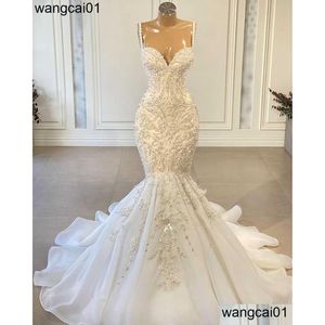 Urban Sexy Dresses Party Luxury Mermaid African Women Wedding 2022 Beaded Broidy White Vintage Lace Organza Bridal Gown Drop Deliv Dhjg4