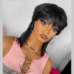 Short Bob Pixie Cut Wig Remy Straight Brazilian Human Hair 180Density Black /Burgundy Red Wigs For Black Women Pre Plucked Btkci