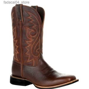 Boots Men Retro middle tube Western Cowboy Boots motorcycle riding embroidery outdoor anti-skid Pu sewing deep v-mouth sleeve feet DH310 Q240605