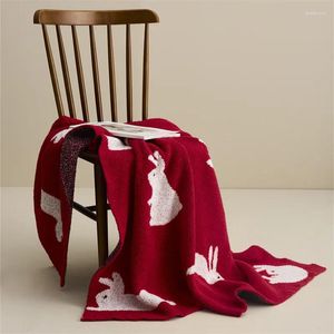 Filtar varm stickad röd filt härliga kaniner halsduk luft konditionering säng täcker söt höst vinter sjal kontor tupplur