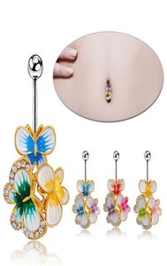 4pcslots New Body Jewelry Navel Piercing Butterfly Belly Ring Medical Steel Umbilical Rings 7390443