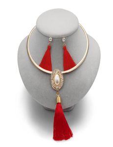 Nigerian Wedding Bridal Jewelry Sets Crystal Tassel Necklace Pendant Women Statement Collar Water Drop8438113