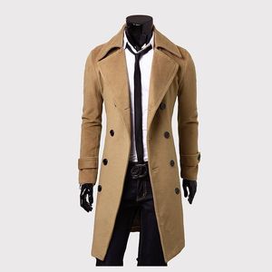 디자이너 겨울 남성 모직 트렌치 코트 긴 재킷 남자 패션 슬림 코트 3color 옵션 외투 남자 검은 회색 낙타