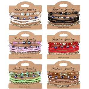Kolorowe koraliki ryżowe ręcznie robione bransoletki dla kobiet Lucky Turkish Evil Eye Bracelets Bohemian Summer Fashion Biżuter Prezent 5pcs/set