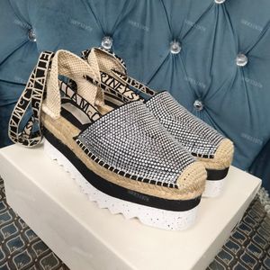 Designers Sandaler kilskor för kvinnors mode strass halmväv handgjorda sy fiskare sko 8cm hög klackade damplattform sandal 34-42