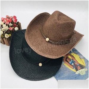 Breda randen hattar hink retro naturlig statt sommar västerländsk cowboy cowgirl för män kvinnor utomhus strand sol cap panama sombrero hombr dheaz