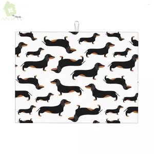 Table Mats Dish Drying Mat For Kitchen Counter WHITE Dachshund Dog Microfiber Pad Drainer 18x24 Inch