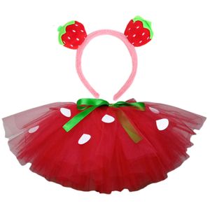 Mädchen Strawberry Halloween Kostüm flauschiger Baby-Tutu-Rock für Geburtstagsfeier Weihnachtstanz Kinder Outfit 1-14 Jahre L2405