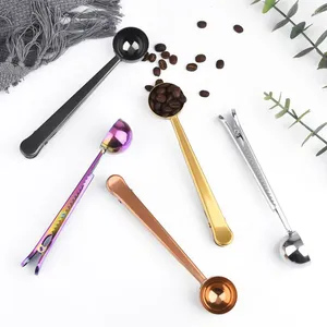 Coffee Scoops Stainless Steel Powder Measuring Tea Scoop With Bag Seal Clip Spoon And Clamp Portable Teaspoon Kitchen Tools