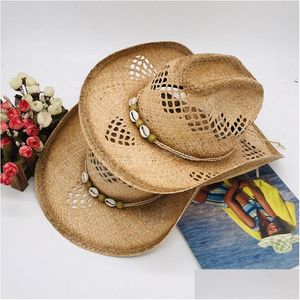 Breda randen hattar hink sommaren ihålig ut västerländsk cowboy st hat för män vintage curling cowgirl jazz caps panama strand sol droppe Deliv dhswv