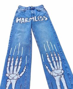 retro hip-hop men's skelet diagal pocket jeans Gothic wide leg pants streetwear y2k clothes cargo jeans black baggy jeans B5yR#