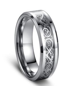 Siver Dragon inlay Tungsten Carbide Ring Punk style Fashion Jewelry traditional culture Dragon Ring 8mm wide s for couples America4097209