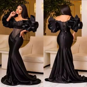 Sexig sjöjungfru Prom Dress Sheer Neck Half Sleeves Lace Up Dresses Applices Ruffles Gown for Party Custom Made