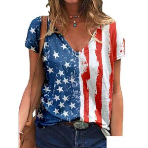 T-shirt da donna Designer Tshirts Tshirt Tshirt Shirt Luxury Women Short Independence Day Casual with Designers National Bandiera National 3D Stampato SLE Dhkeh