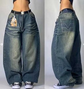Kvinnors jeans 2024 New American Hip Hop Vintage Bag Jeans Harajuku Womens High midja Y2K Wide Leg Pants Gothic Wide Pants Street Clothing Pants XW6.5