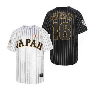 Męskie koszulki baseballowe Jersey Japan 16 Jersey Ohtani szyte z haftą wysokiej jakości i niedrogim sportowym sportem czarno-białe paski 2024 World New T240531