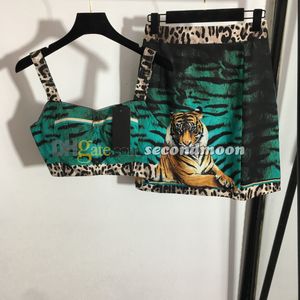 Tiger -Print -Rock Frauen Leopardenmuster Weste sexy Tube obere hohe Taillenröcke zweiteilige Kleid