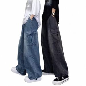 2023 Autumn Harajuku Fi Retro High Street Hip Hop Trousers Straight Wide Leg Pants Casual Big Pockets Baggy Jeans for Men E0hm#