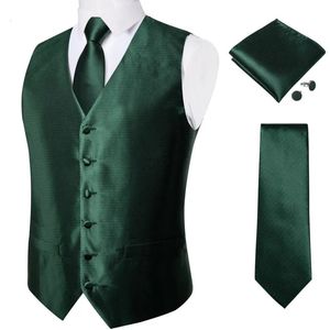 Mens Suit Vest Neck Tie Set Wedding Party Dress Paisley Solid Green Silk Waistcoat Tuxedo Male Blazer Dibangu 240119wj