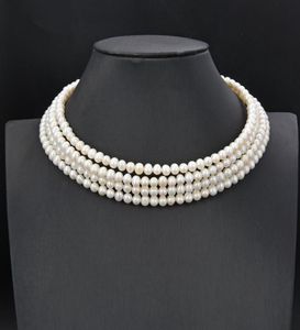 Guaiguai biżuteria 4 rzędy kulturalne białe perełowe naszyjnik dławiki luksusowe ślub dla kobiet prawdziwe klejnoty kamienne Jewlery Lady Fashion6106066