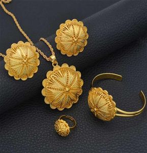 Anniyo Ethiopian Jewelry sets Pendant Necklaces Earrings Ring Bangles for Womens Gold Color Eritrean African Bride Gifts 207506 22233001