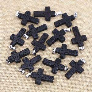 Lava Stone Cross Charms Aromaterapi Essential Oil Perfym Diffuser Pendants For Lava Necklace Jewelry Making