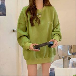 Women'S Hoodies & Sweatshirts Green Color Plus Size For Women Designer Sweatshirt Round Neck Pl-Over Thick Hoodie Ladywinter New Lett Dhjkr