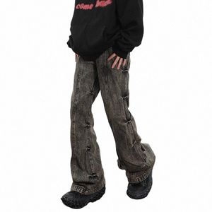 W Fold Micro Horn Jeans Man Woman American Vintage Baggy Wide Leg Byxor unisex High Street Casual Straight Denim Pants New N3vl#