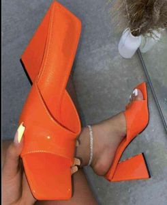 Buty sandałowe nowe seksowne kwadratowe palce wysokie obcasy przezroczyste mody duże duże, masywne obcasy sandały kobiety kapcie 2203184701027
