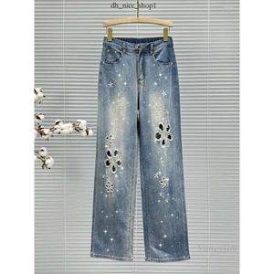 Strassjeans Jeans Jeans zerrissen für Frauen Sommer Dünne Denimhosen 2024 hohe Taille loser Strasshosen Weitbein Hose Amis Jeans E75