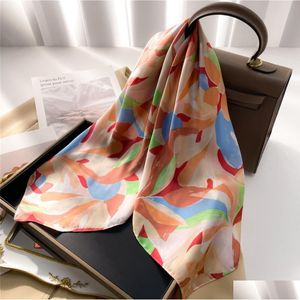 Scarves 70X70Cm China Style Square Designer Letters Print Floral Silk Scarf Headband For Women Fashion Long Handle Bag Paris Shoder Dhpl5