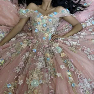 Różowy wykwintna księżniczka Tutu luksusowe aplikacje rhinestone haftowa cekinowa sukienka imprezy 2024 eleganckie sukienki Quinceanera