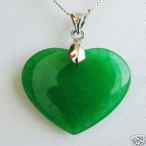 Wholesale cheap Green Jade Heart Shape Silver emerald Pendant necklace 226C