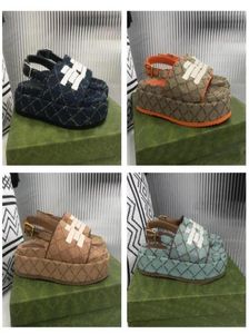 Luxury Women Platform Sandal Ankle Justerbara Buckle Loafers Canvas Upper Leather Trim Designer Slippers5724303