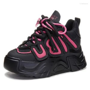 Lässige Schuhe S 8cm gemischte Farbe Echtes Leder Chunky Sneakers Wedge Plattform Comfy atmable Women Heel Pumps