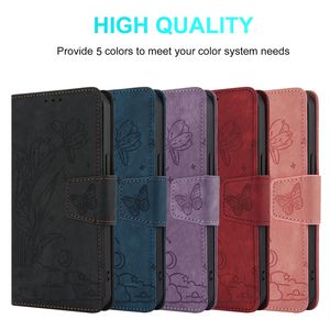 Styslih Flower Leather Wallet Falls för iPhone 16 15 14 Pro Max Plus 13 12 11 XR X XS 8 7 SE4 2024 iPhone16 Butterfly Star Moon Flip Cover Holder ID Card Slot Pu Pouch Strap