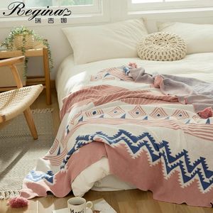 Blankets REGINA Bohemian Home Decor Knitted Morocco Pattern Jacquard Tassel Pure Cotton Sofa TV Bed Soft Crochet Throw Blanket