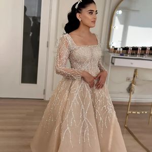 Luxury Princess Prom Birthday Dress 2024 Crystal Beaded Sequins Champagne Floor Length Evening Formal Gown Robe De Soiree Vestidos De Feast