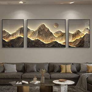 Unterstützt von Jinshan Wohnzimmer Dekoration Gemälde, modernes leichte Luxus dreifache Malerei, Sofa Hintergrund Wandkombination, High -End -Landschaftsbildmalerei