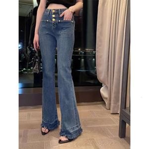 2023 Shenzhen New Nanyou Wear's Wear Goods European European High Welming e lussuoso bordo peluche Micro Horn jeans per jeans da donna