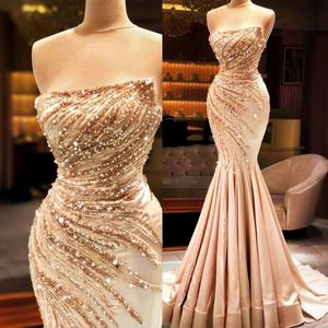 2024 Suknie wieczorowe Nuke suknia balowa bez ramiączek syrena z koralikami cekinowa cekinowa sukienka urodzinowa Vestido de Sorrie Abendkleider AM1114