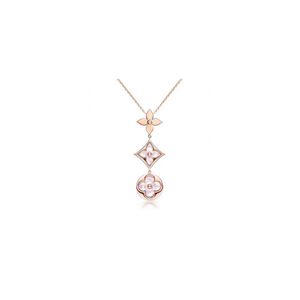 2024 Presbyard Necklace Pointy flower plum collarbone lock V Gold thickness 18K rose gold double flower small diamond